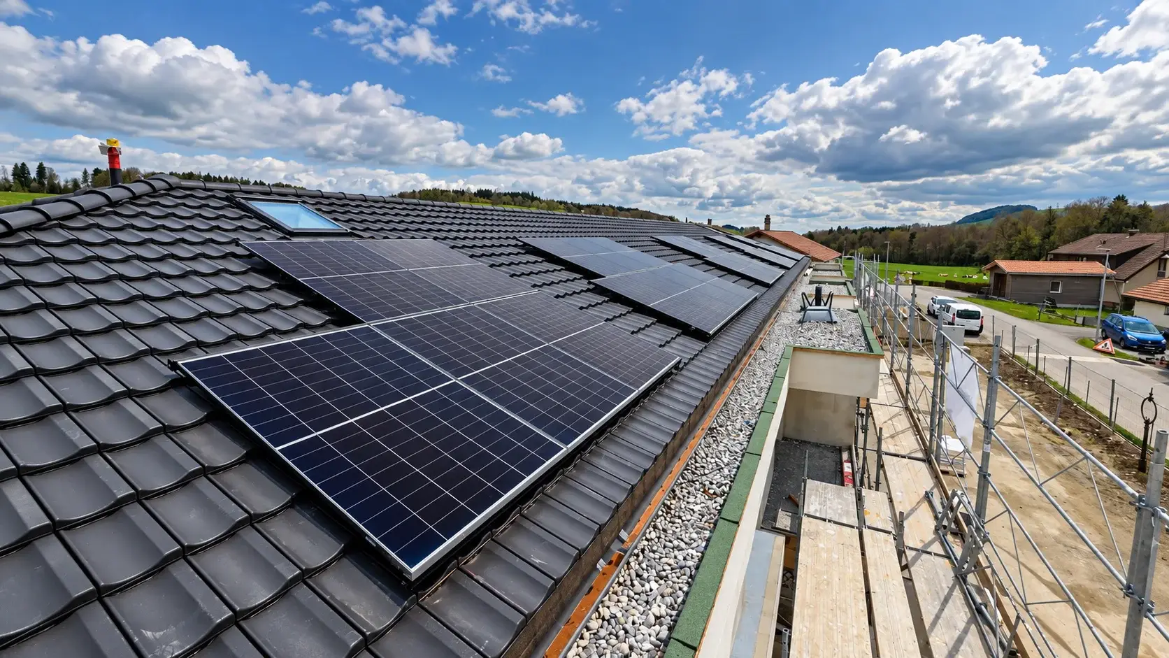Installation photovoltaïque sur bac acier pour bâtiment artisanal et PME à Bulle en Gruyère